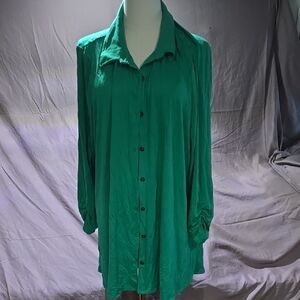 Kim Rogers Green Oversized Long Sleeve Notched Collar Shirt